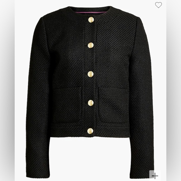 J Crew NWT textured black lady jacket Size 8, gold buttons, cropped, elegant - Picture 2 of 6